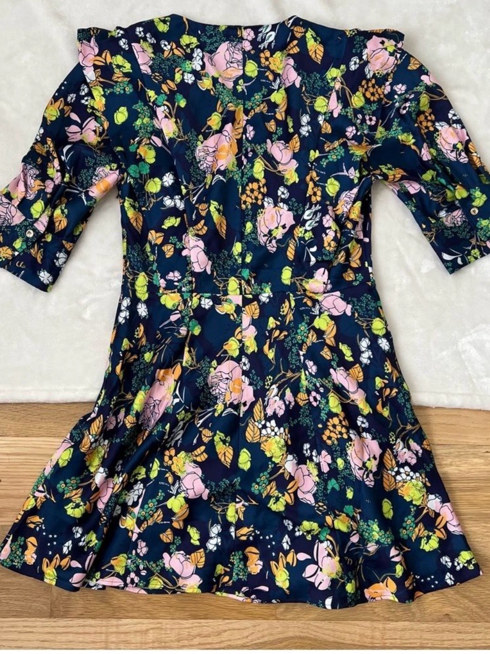 Tanya Taylor Audrey Mini A-Line Floral Ruffle Puff Sleeve Dress Multicolor 12